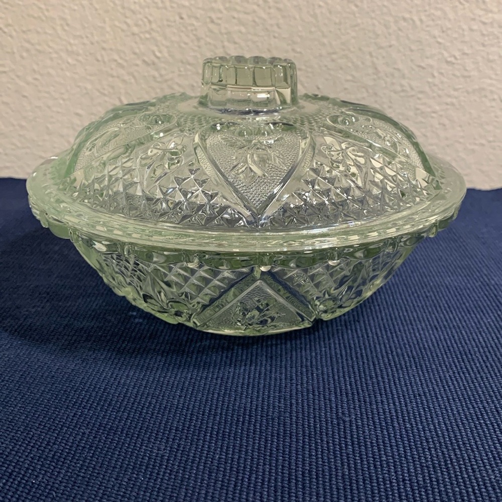 Vintage Indonesia Pressed Glass Clear Covered Candy Dish